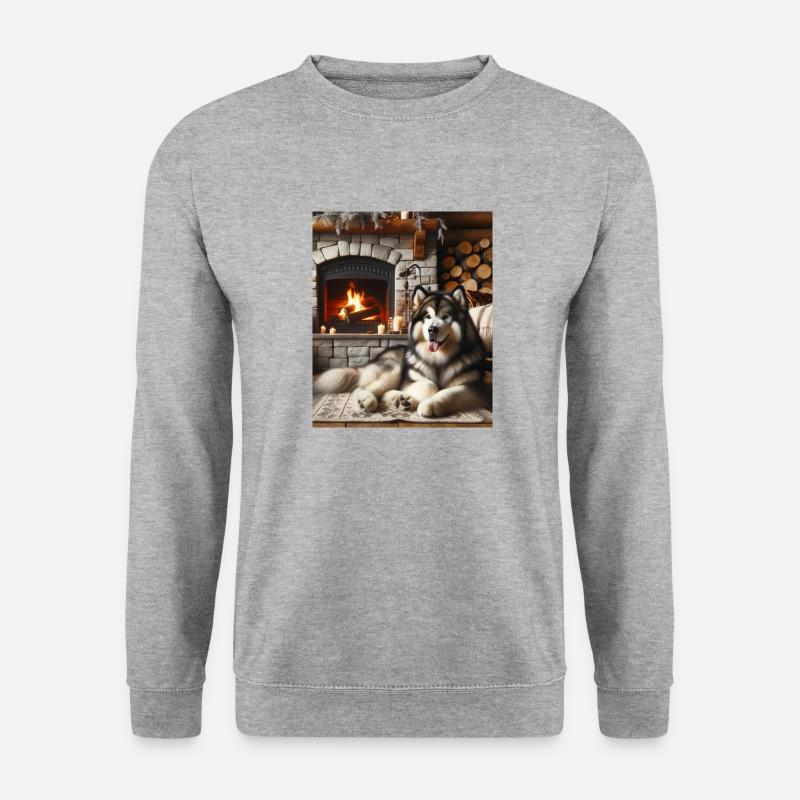 Alaskan Malamute Cottagecore Kabine Gemütlichkeit Herren - Unisex Pullover - Weißgrau meliert