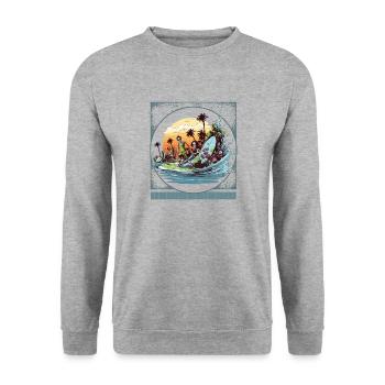 Zombie Surfer T-Shirt, Halloween-Strandparty - Unisex Pullover - Weißgrau meliert - Vorne - Alina (178cm) & Michal (187cm)