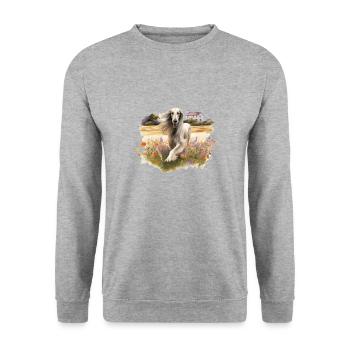Lévrier Afghan Cottagecore Chien Chasse aux fleurs sauvages Hommes - Sweat-shirt Unisexe - gris chiné - Devant - Alina (178cm) & Michal (187cm)