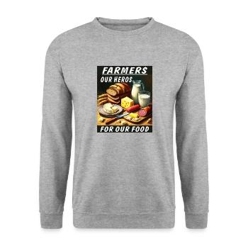 FARMERS OUR HEROES FOR OUR FOOD - Unisex Pullover - Weißgrau meliert - Vorne - Alina (178cm) & Michal (187cm)