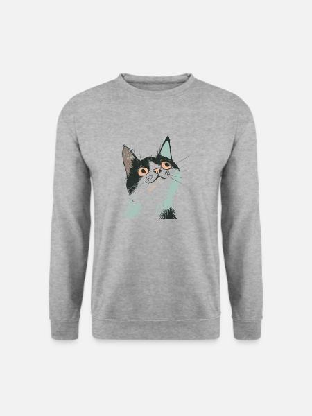 Katze Haustier Kätzchen Mietze Schnurren Hauskatze - Unisex Pullover - Weißgrau meliert