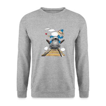 Alte Dampflokomotive - Unisex Pullover - Weißgrau meliert - Vorne - Alina (178cm) & Michal (187cm)