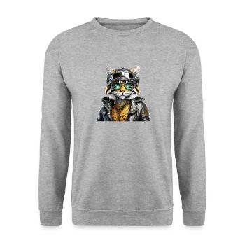 LUNETTES DE VESTE EN CUIR DE CHAT - Sweat-shirt Unisexe - gris chiné - Devant - Alina (178cm) & Michal (187cm)