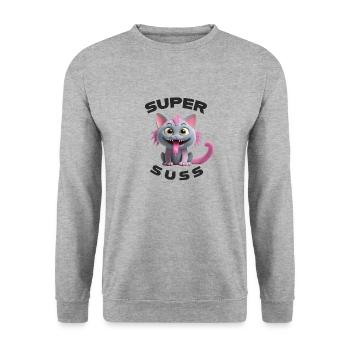 Super cute cat monster with long tongue - Unisex Sweatshirt - salt & pepper - Front - Alina (178cm) & Michal (187cm)