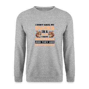 Funny Squirrel Animal Don't Have my Ducks - Unisex Pullover - Weißgrau meliert - Vorne - Alina (178cm) & Michal (187cm)