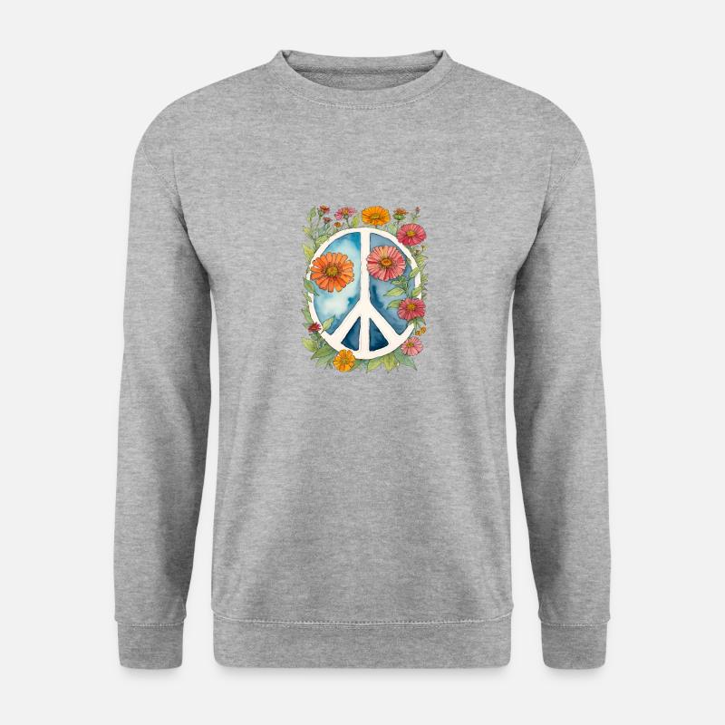 Frieden und Zinnien - Unisex Pullover - Weißgrau meliert