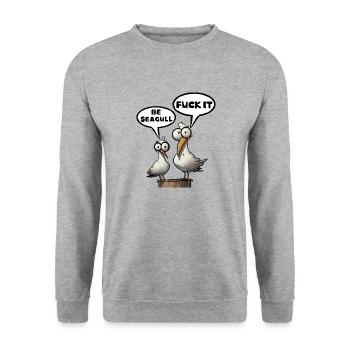 Be Seagull Fuck it Saying T-Shirt - Unisex Pullover - Weißgrau meliert - Vorne - Alina (178cm) & Michal (187cm)