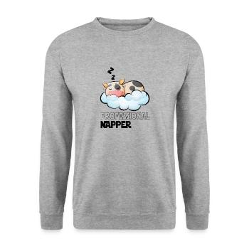 Professinonal Napper Cow Sleeping Late Riser - Unisex Sweatshirt - salt & pepper - Front - Alina (178cm) & Michal (187cm)