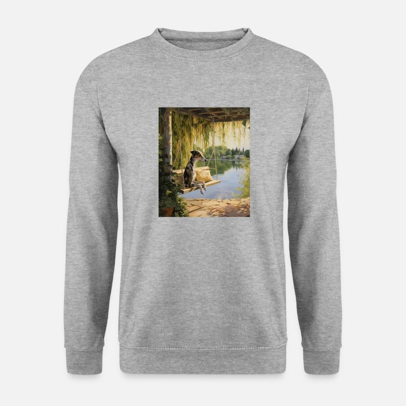 Greyhound Lakeside Cottagecore Dog Retreat Herren - Unisex Pullover - Weißgrau meliert