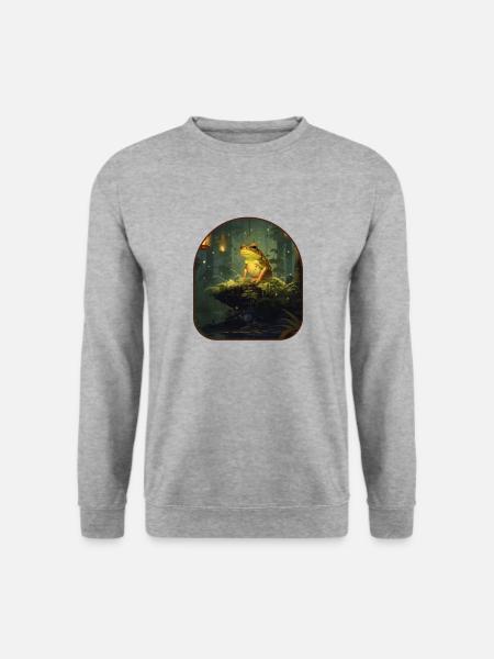Mystische Froschlaterne Glühwürmchen Nachtwald - Unisex Pullover - Weißgrau meliert
