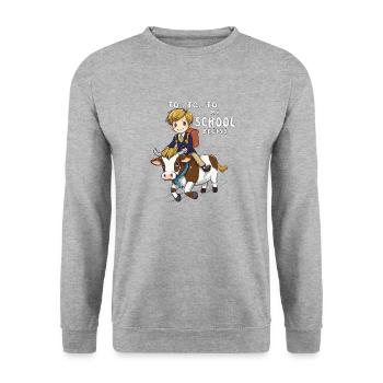 SCHULKIND KUH TO...TO...TO MY SCHOOL BEGINS - Unisex Pullover - Weißgrau meliert - Vorne - Alina (178cm) & Michal (187cm)