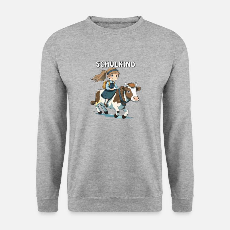 SCHULKIND MÄDCHEN KUH - Unisex Pullover - Weißgrau meliert