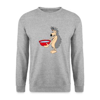 Smart hedgehog with water bowl - Unisex Sweatshirt - salt & pepper - Front - Alina (178cm) & Michal (187cm)