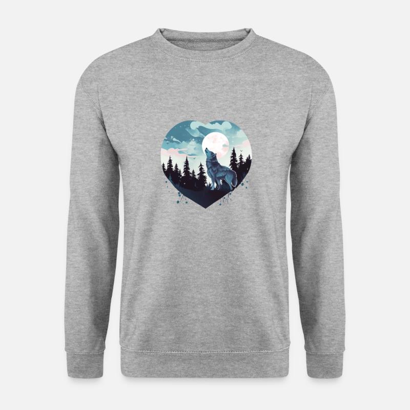 Wolfsherz Mond Heulen Valentinstag Wildnis - Unisex Pullover - Weißgrau meliert