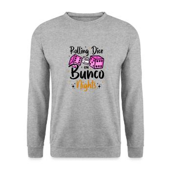 Bunco Squad Bunco Dice Bunco Game Night - Unisex Sweatshirt - salt & pepper - Front - Alina (178cm) & Michal (187cm)
