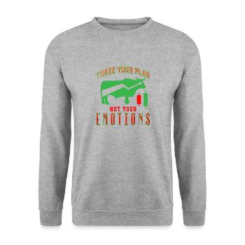 Handeln Sie Ihren Plan, nicht Ihre Emotionen Börse - Unisex Pullover - Weißgrau meliert - Vorne - Alina (178cm) & Michal (187cm)