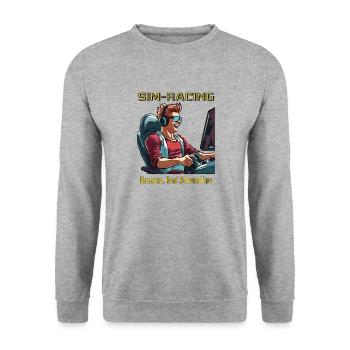 SIM RACING Dreams, Real Adrenaline - Unisex Pullover - Weißgrau meliert - Vorne - Alina (178cm) & Michal (187cm)
