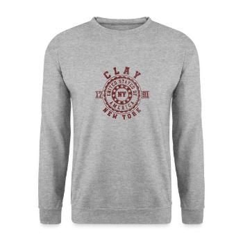 Clay NY | New York Reise & Souvinier Geschenk - Unisex Pullover - Weißgrau meliert - Vorne - Alina (178cm) & Michal (187cm)