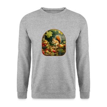 Frosch-Eichhörnchen-Apfel Erntezeit - Unisex Pullover - Weißgrau meliert - Vorne - Alina (178cm) & Michal (187cm)