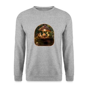 Entzückender Froschschnecke Tee Party Baumstumpf - Unisex Pullover - Weißgrau meliert - Vorne - Alina (178cm) & Michal (187cm)