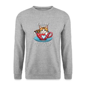 CAT MUG FRIDAY AND THAT WITHOUT HOT CHOCOLATE - Unisex Sweatshirt - salt & pepper - Front - Alina (178cm) & Michal (187cm)