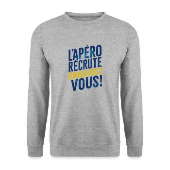 L'apéro recrute ! engagez-vous ! - Sweat-shirt Unisexe - gris chiné - Devant - Alina (178cm) & Michal (187cm)