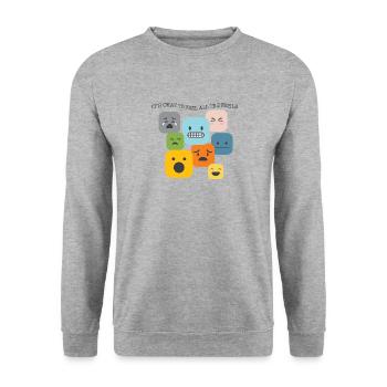 SPED-Lehrer-Shirt, es ist in Ordnung, all die zu fühlen - Unisex Pullover - Weißgrau meliert - Vorne - Alina (178cm) & Michal (187cm)
