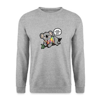 Koala en tee-shirt tie-dye : Just Hangin' Out Man ! - Sweat-shirt Unisexe - gris chiné - Devant - Alina (178cm) & Michal (187cm)