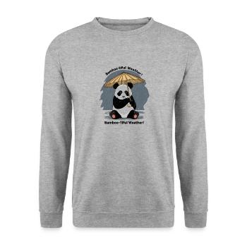 Panda avec parapluie en bambou Météo bambou ! - Sweat-shirt Unisexe - gris chiné - Devant - Alina (178cm) & Michal (187cm)