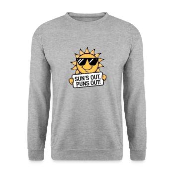 Smiling Sun with Sunglasses "Sun's Out, Puns Out!" - Unisex Sweatshirt - salt & pepper - Front - Alina (178cm) & Michal (187cm)