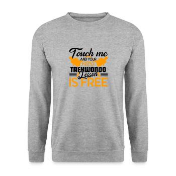 Taekwondo First Taekwondo Lesson Is Free - Unisex Sweatshirt - salt & pepper - Front - Alina (178cm) & Michal (187cm)