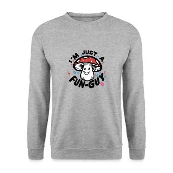 MUSHROOM. I'M JUST A FUN-GUY - Unisex Sweatshirt - salt & pepper - Front - Alina (178cm) & Michal (187cm)
