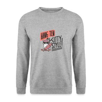 KATZE. SKATE-BRETT. SURFEN - Unisex Pullover - Weißgrau meliert - Vorne - Alina (178cm) & Michal (187cm)