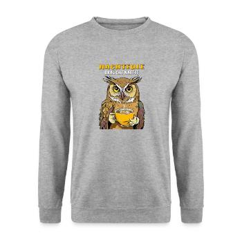 NACHTEULE BRAUCHT KAFFEE - Unisex Pullover - Weißgrau meliert - Vorne - Alina (178cm) & Michal (187cm)
