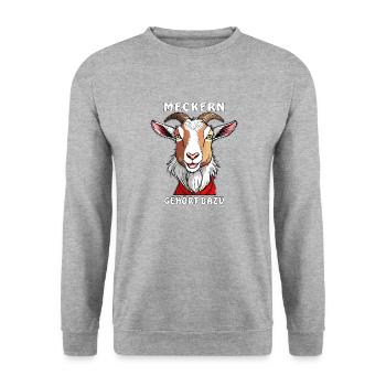ZIEGE MECKERN GEHÖRT DAZU - Unisex Pullover - Weißgrau meliert - Vorne - Alina (178cm) & Michal (187cm)