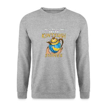 LA CICATRICE DE LA RUPTURE KINTSUGI BRILLE - Sweat-shirt Unisexe - gris chiné - Devant - Alina (178cm) & Michal (187cm)