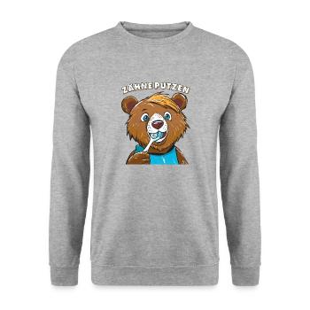 BÄR ZÄHNE PUTZEN - Unisex Pullover - Weißgrau meliert - Vorne - Alina (178cm) & Michal (187cm)