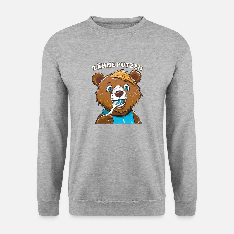 BÄR ZÄHNE PUTZEN - Unisex Pullover - Weißgrau meliert