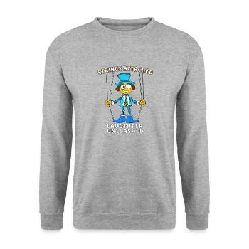 MARIONETTEN STRINGS ATTACHED LAUGHTER - Unisex Pullover - Weißgrau meliert - Vorne - Alina (178cm) & Michal (187cm)