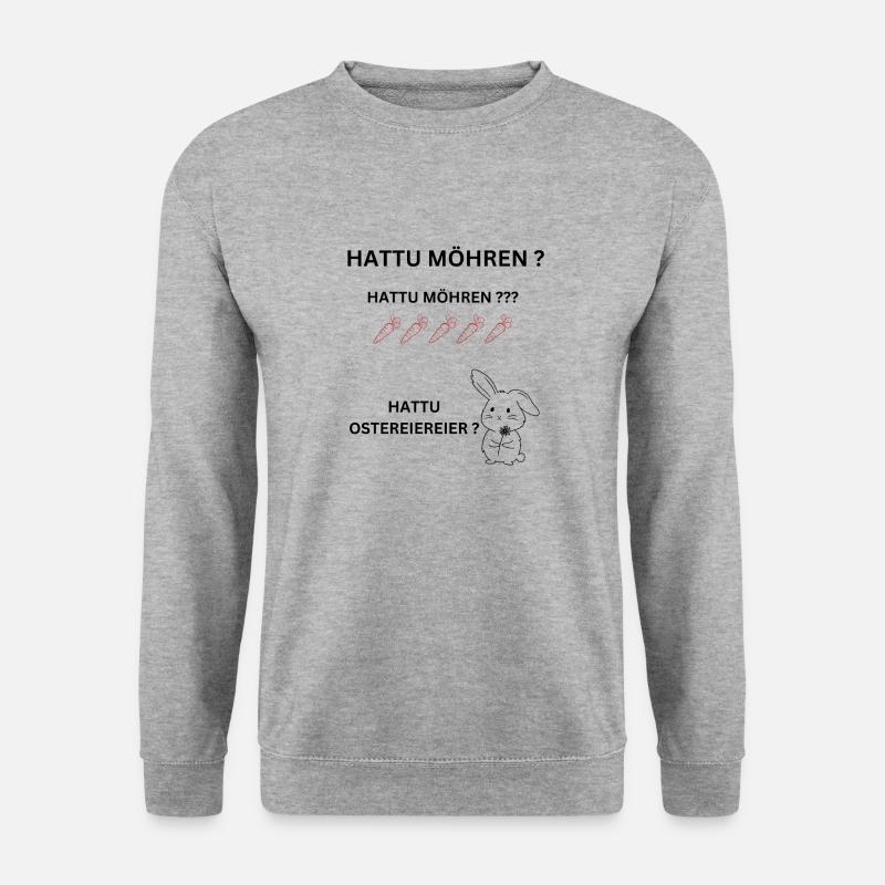 Ostern, Hase Möhre, - Unisex Pullover - Weißgrau meliert