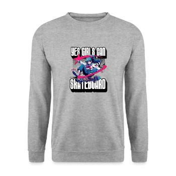 Ja Mädchen können Skateboard Skateboarder Skater Frauen - Unisex Pullover - Weißgrau meliert - Vorne - Alina (178cm) & Michal (187cm)