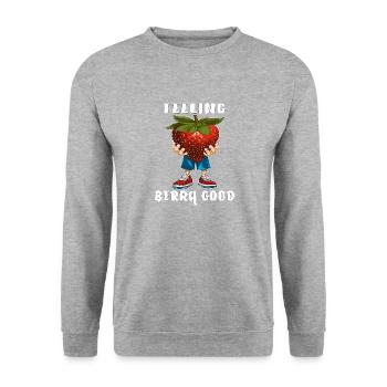 STRAWBERRY FEELING BERRY GOOD - Unisex Sweatshirt - salt & pepper - Front - Alina (178cm) & Michal (187cm)