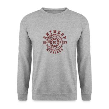 Anvers MI | Michigan voyage & cadeau Souvenir - Sweat-shirt Unisexe - gris chiné - Devant - Alina (178cm) & Michal (187cm)