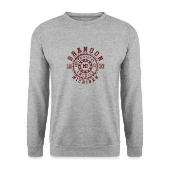 Brandon MI | Michigan Reise & Souvinier Geschenk - Unisex Pullover - Weißgrau meliert - Vorne - Alina (178cm) & Michal (187cm)