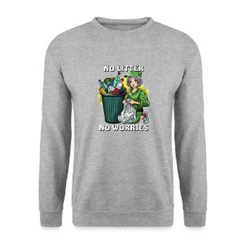 WASTE BINS NO LITTER, NO WORRIES - Unisex Sweatshirt - salt & pepper - Front - Alina (178cm) & Michal (187cm)