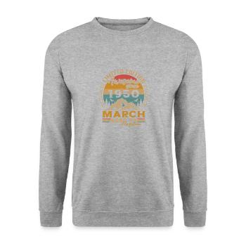March 1950 Vintage Retro Birthday Gift - Unisex Sweatshirt - salt & pepper - Front - Alina (178cm) & Michal (187cm)