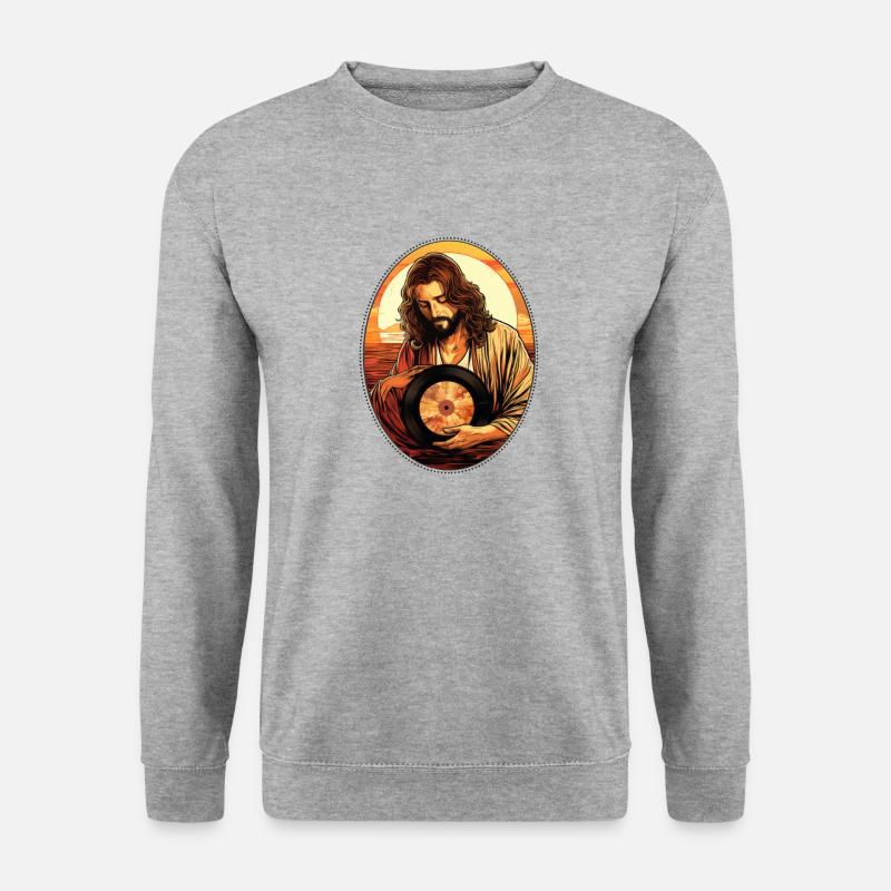 Jesus Kuscheln Vinyl Schallplatte T-Shirt, christlich - Unisex Pullover - Weißgrau meliert