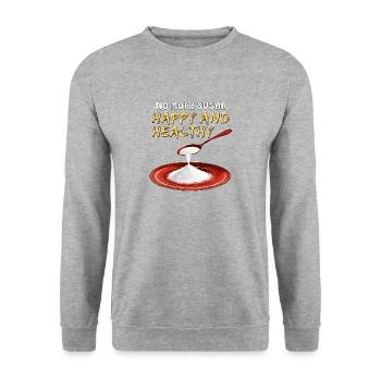 PLUS DE SUCRE - HEUREUX ET EN BONNE SANTÉ - Sweat-shirt Unisexe - gris chiné - Devant - Alina (178cm) & Michal (187cm)