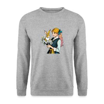 FRAU HASE BLUME - Unisex Pullover - Weißgrau meliert - Vorne - Alina (178cm) & Michal (187cm)