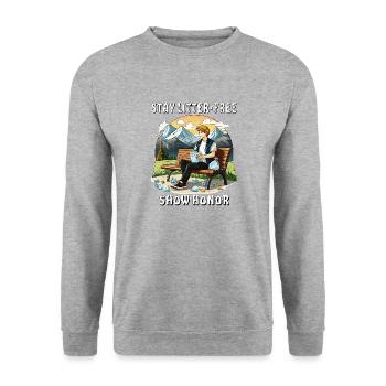 ABFALL STAY LITTER-FREE SHOW HONOR - Unisex Pullover - Weißgrau meliert - Vorne - Alina (178cm) & Michal (187cm)